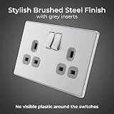 BG Electrical Flatplate Screwless Double Switched Socket 13A Brushed Steel view 2