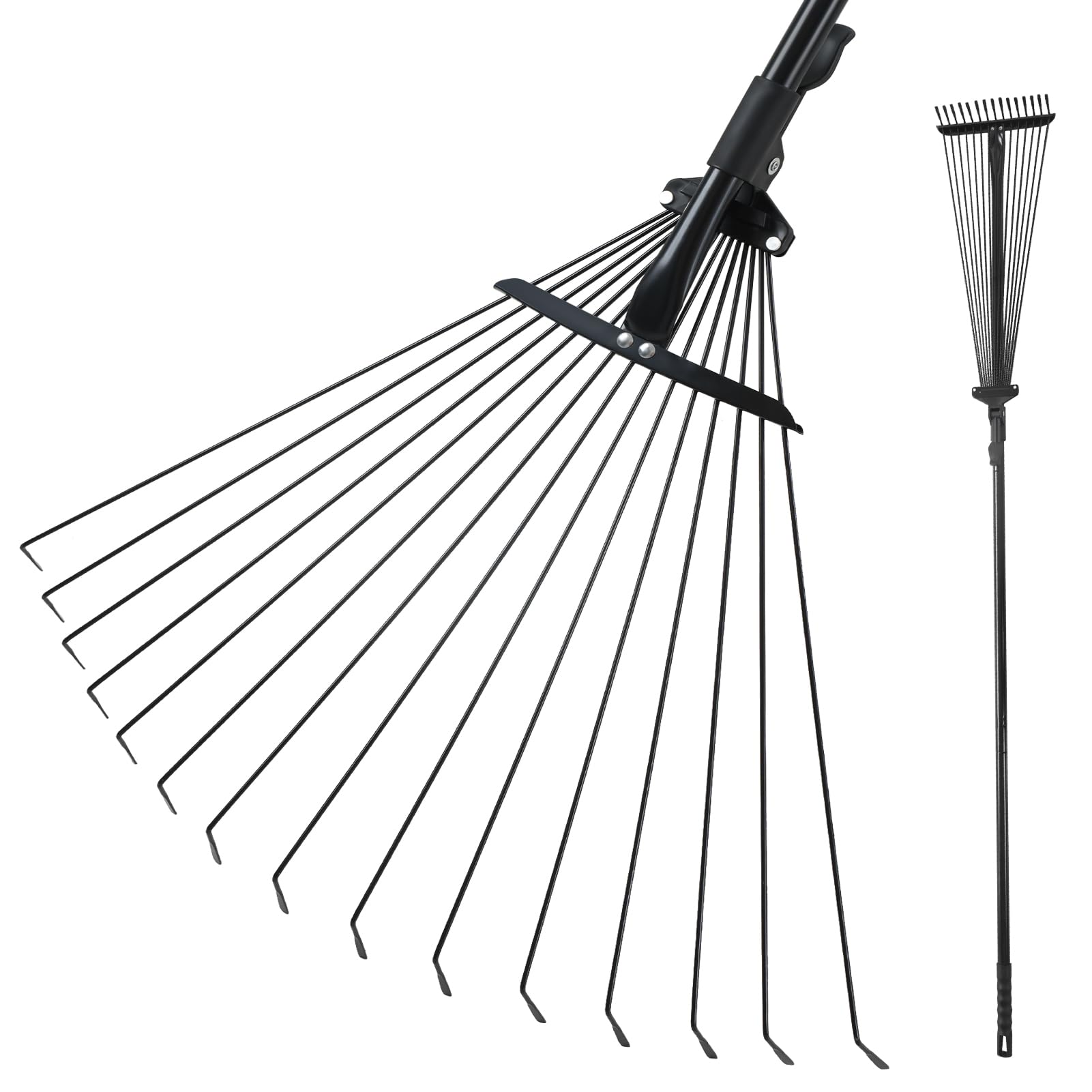 Mitclear Garden Rake with Telescopic Handle(71IN), 7-25IN Adjustable Leaf Rake for Gardening, Hand Rake with 25 Tines for Lawn, Yard, Artificial Grass