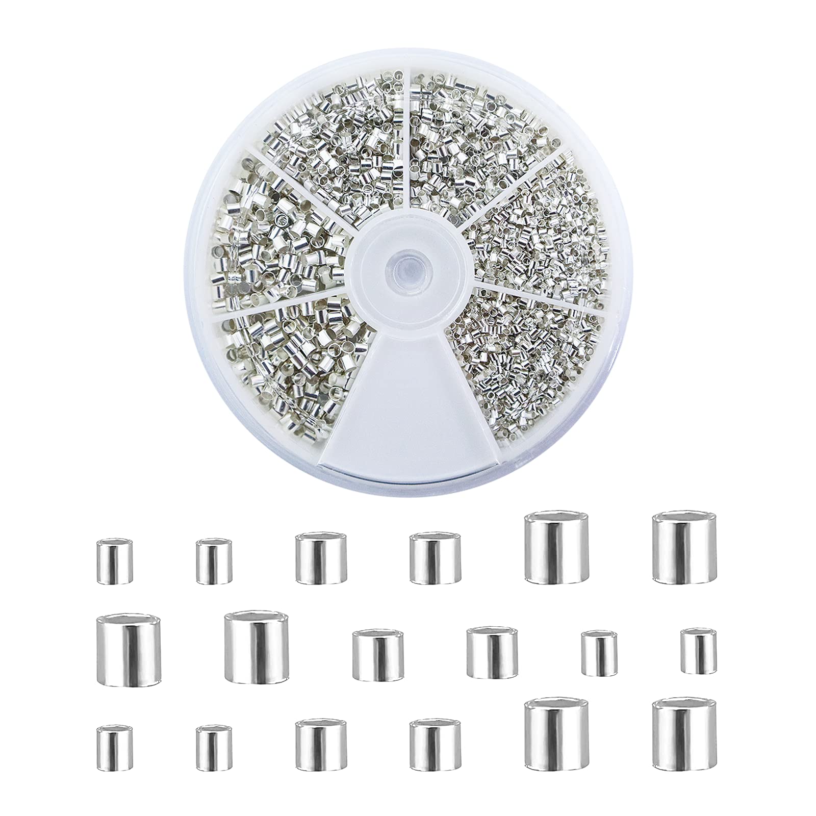 LOREC 3153 Piece Crimp Beads, Crimp Beads for Jewellery Making 1.5mm 2mm 2.5mm Silver Crimping Bead Stopper Bead Cord End Caps for DIY Crafts, Bracelets, Pendants, Necklaces, Earring