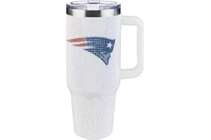 The Memory Company Officially Licensed NFL 40oz Stainless Steel Tumbler - Double Wall Insulated Travel Cup with Handle and Straw Lid - Crystal Rhinestone Design
