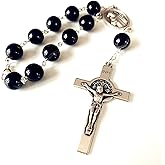 elegantmedical HANDMADE Natural Black Agate bead Catholic Saint St. BENEDICT one decade rosary bracelet cross Religions Gifts Rosary for Car
