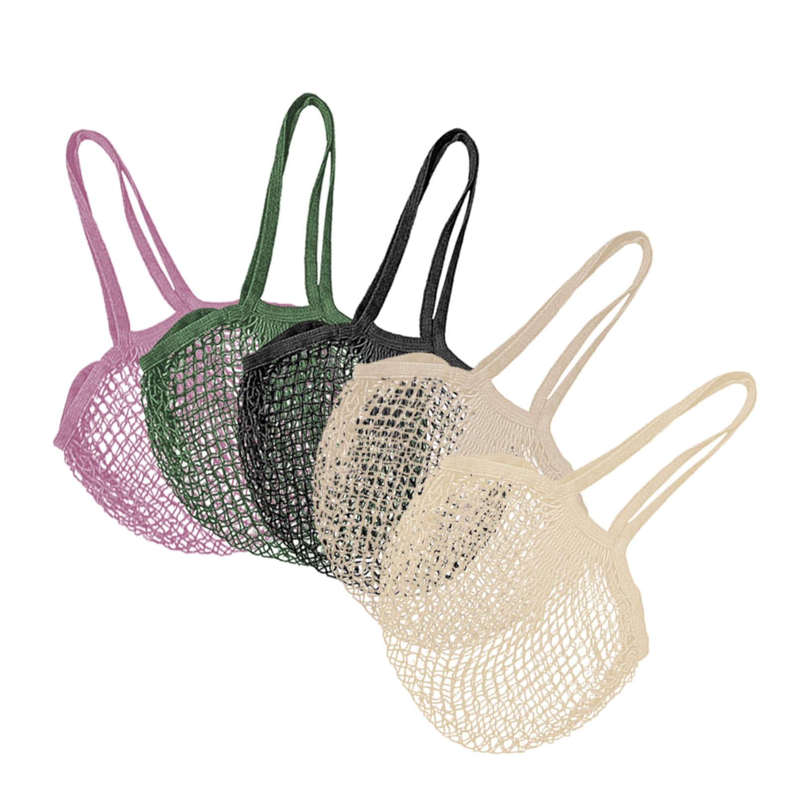 Soulnioi Reusable Grocery Mesh Bag Long Handle Cotton String Mesh Produce Bags Organic Grocery Shopping Bags Portable/Washable Mesh Bag for Fruit and Vegetables Storage 5PCS in 4 color Set 2