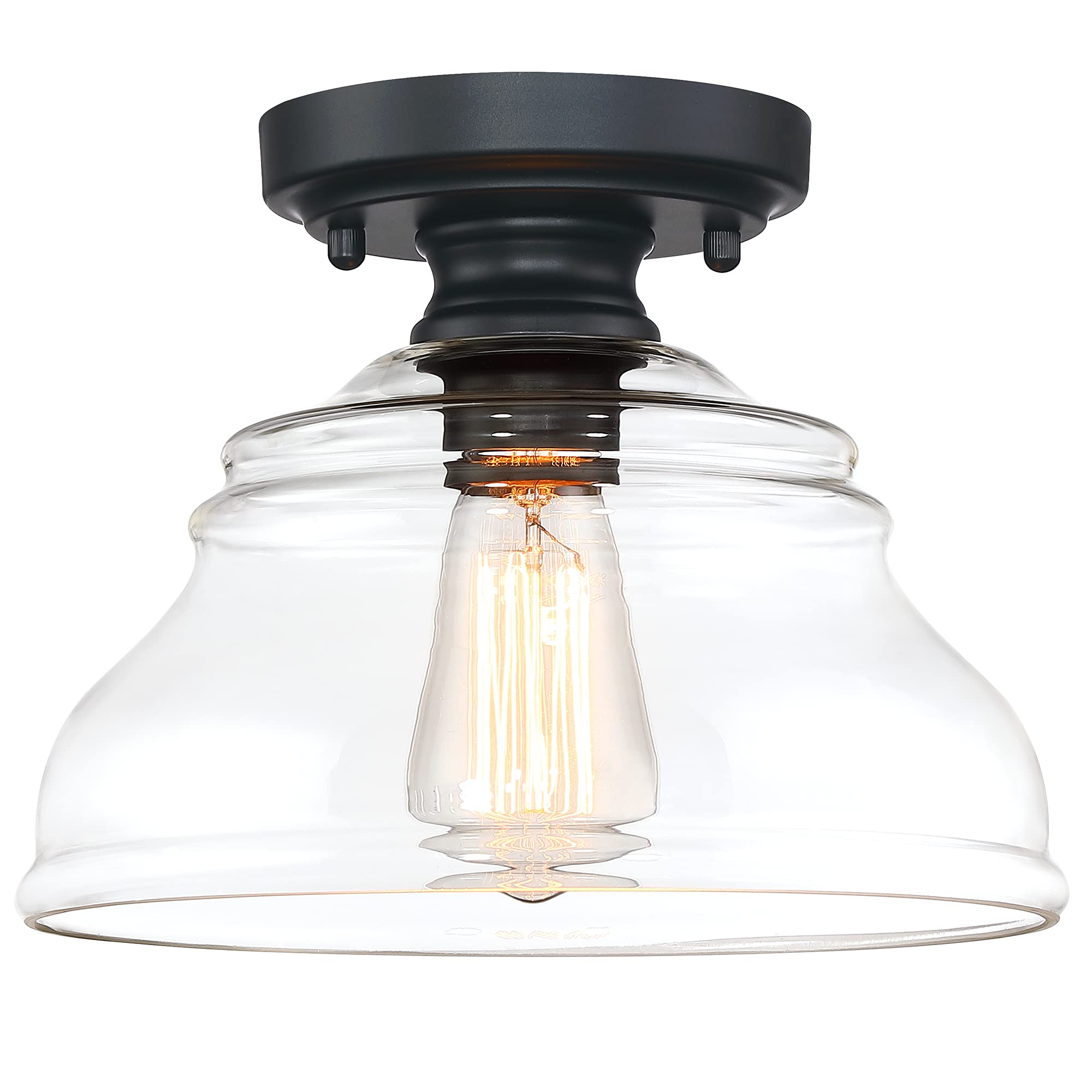 Photo 1 of MEXO Industrial Semi Flush Mount Ceiling Light, Modern Clear Glass Light Fixture Farmhouse 10" Close to Ceiling Lights in Black Finish for Hallway Bedroom, Kitchen Entryway Cafe Bar Porch
