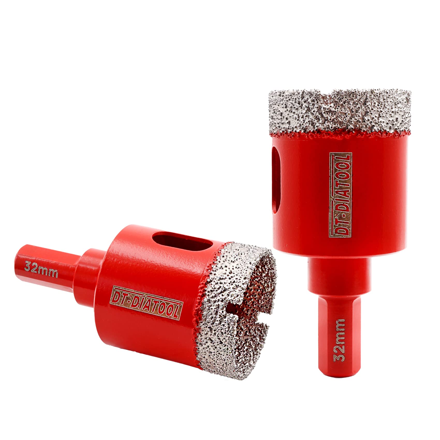DT-DIATOOL Diamond Drill Bit 32mm 2pcs Vacuum Brazed Diamond Hole Saw with Triangle Shank Drilling Porcelain Tile Ceramic Marble Granite Masonry Quartz