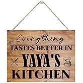 Hanging Wooden Kitchen Gifts, Grandma's Gift, Mother's Day Gift, Thanksgiving Gifts for Mom from Daughter Son, Everything Tastes Better in Yaya's kitchen Sign, Rustic Farmhouse Sign 15x11.4 Inches