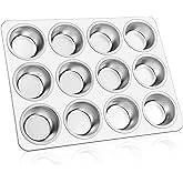 E-far Muffin Pan 12-Cup, Stainless Steel Cupcake Pan Metal Muffin Baking Tins for Oven, Regular Size & Easy Clean, Non-toxic & Dishwasher Safe