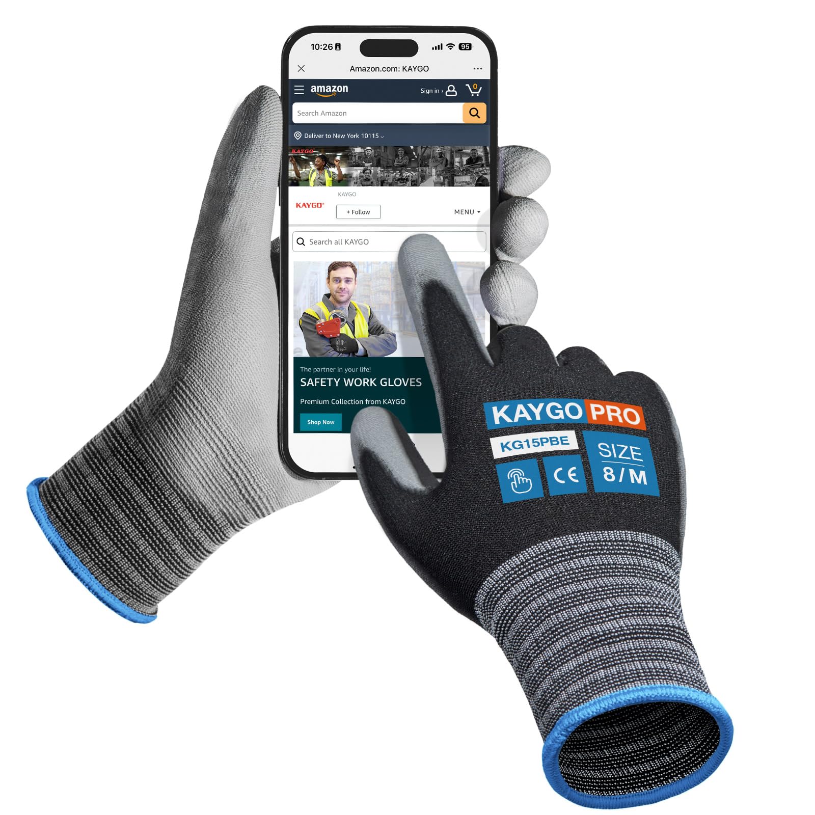KAYGO Thin Work Gloves PU Coated 12 Pairs Touchscreen, KG15P, Nylon Liner with Flexible PU Coating Lightweight Safety Work Gloves for Precision Handling Work, DIY, Assembly, Warehouse (Black, M)