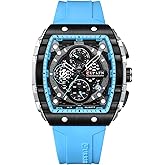 PASOY Luxury Chronograph Watches for Mens Rubber Strap Black Waterproof Date Analog Quartz Watch