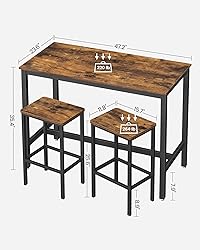 VASAGLE Bar Table Set, with 2 Bar Stools, Dining