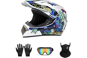 PZ PEZE Motorcross Helmet, Off-Road Dirt Bike Helmet, ATV Helmet, Youth Motorcycle Helmet, Unisex Full-face Helmet, Comfortable and Lightweight, FMVSS-218 Safety Certified,4 Piece Set