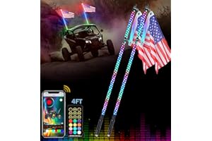 Lupar 4FT RGBW LED Spiral Whip Light, Remote & Bluetooth Control w/Turn Signal, Brake Lights Functions, Dream-Color Chase Flag Whip Lights for SXS UTV Polaris RZR Can-Am Dune Buggy 4x4 Trucks - 2PCS