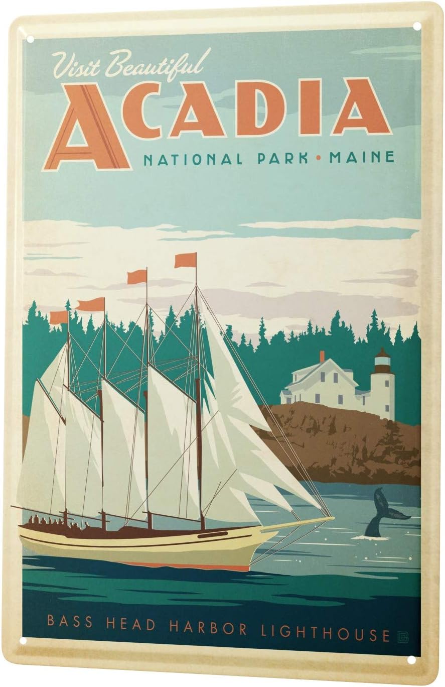 LEotiE SINCE 2004 Tin Sign Metal Plate Decorative Sign Home Decor Plaques Wall Decor Adventurer Acadia National Park Maine Metal Plate 8X12