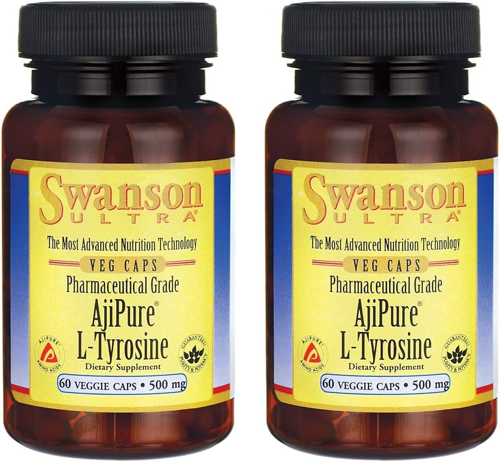 SwansonAmino Acid Ajipure L-Tyrosine Pharmaceutical Grade 500 Milligrams 60 Veg Capsules (2 Pack)