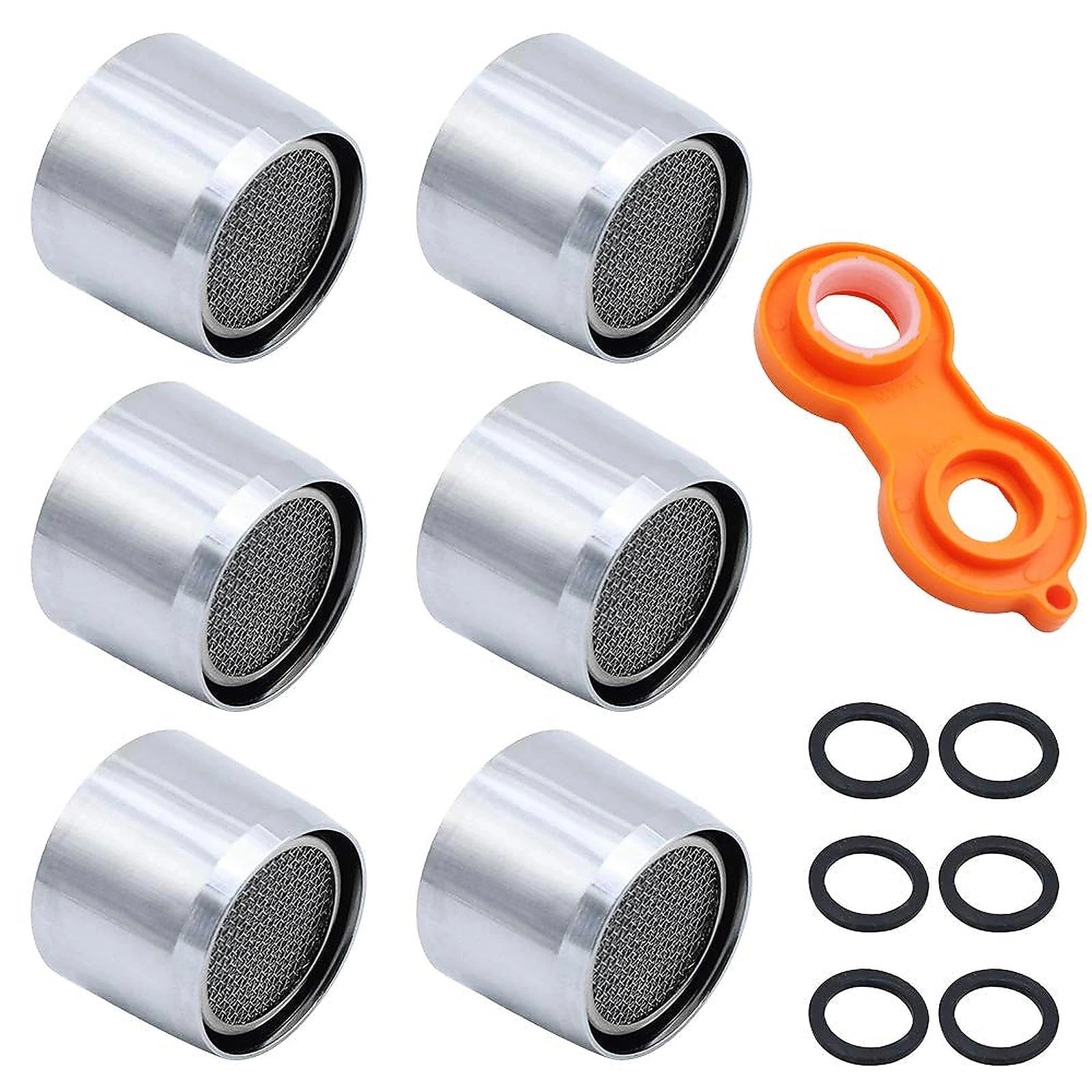 JaneYi (6 Pieces) Tap Aerator Replacement M22 Stainless Steel Kitchen Bathroom Faucet Bubbler Filter Water Saving Tap Spouts Female Thread Nozzle with 6 Rubber Gaskets and A Faucet Aerator Wrench