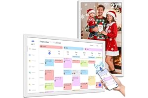 BQQJDD 27 inch Calendar Max, Digital Calendar & Chore Chart, Family Organizer with Interactive Touchscreen Display – Wall Mountable in Portrait or Landscape, Charcoal Shadowbox Frame