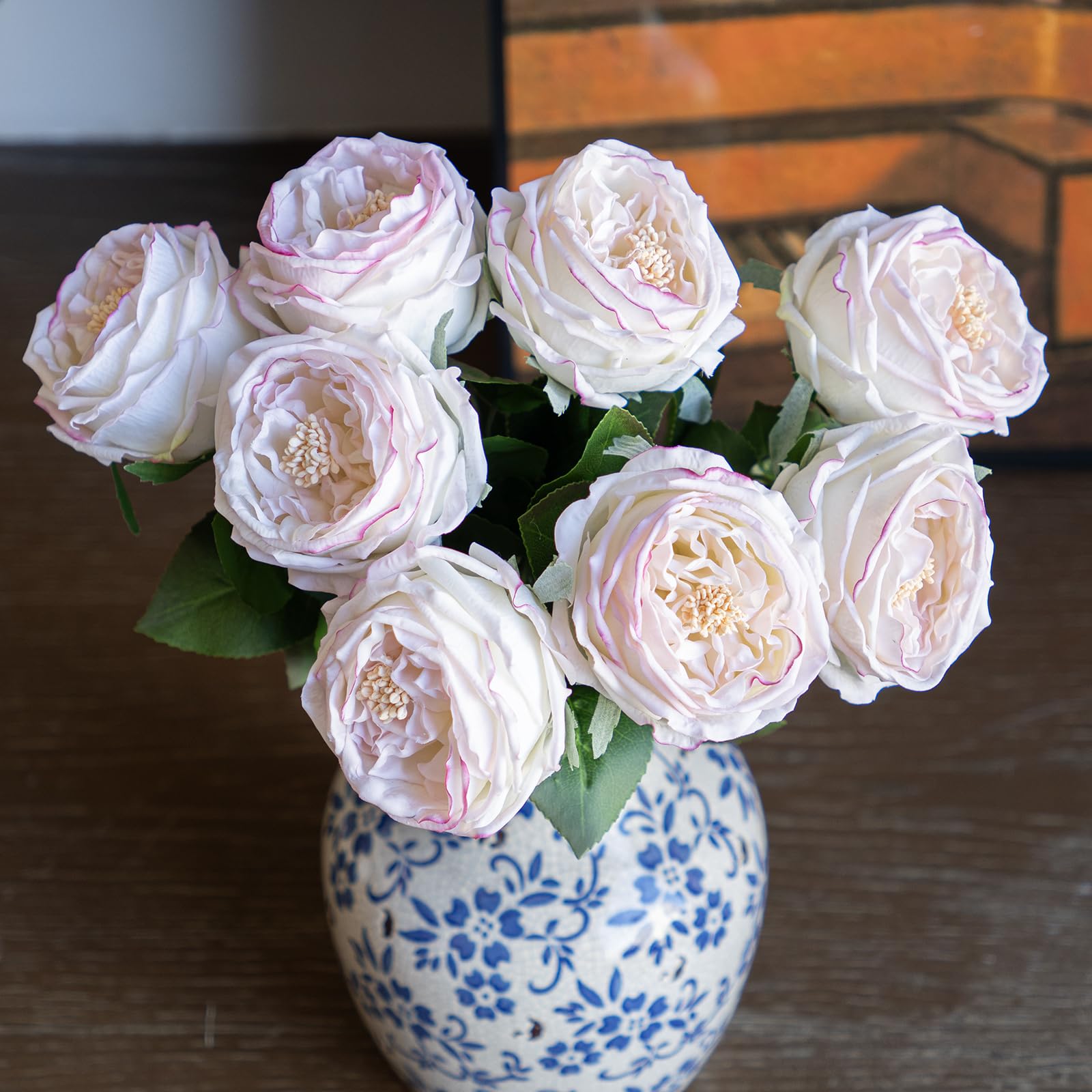 DUYONE Light Pink Artificial Austin Rose Peony - 4pcs Real Touch Latex Flowers for Home and Living Room Decoration