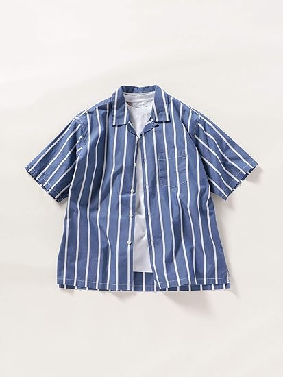 Amazon シップスエニィ メンズ シャツ ワイドストライプ オープンカラー 半袖シャツ メンズ シャツ 通販