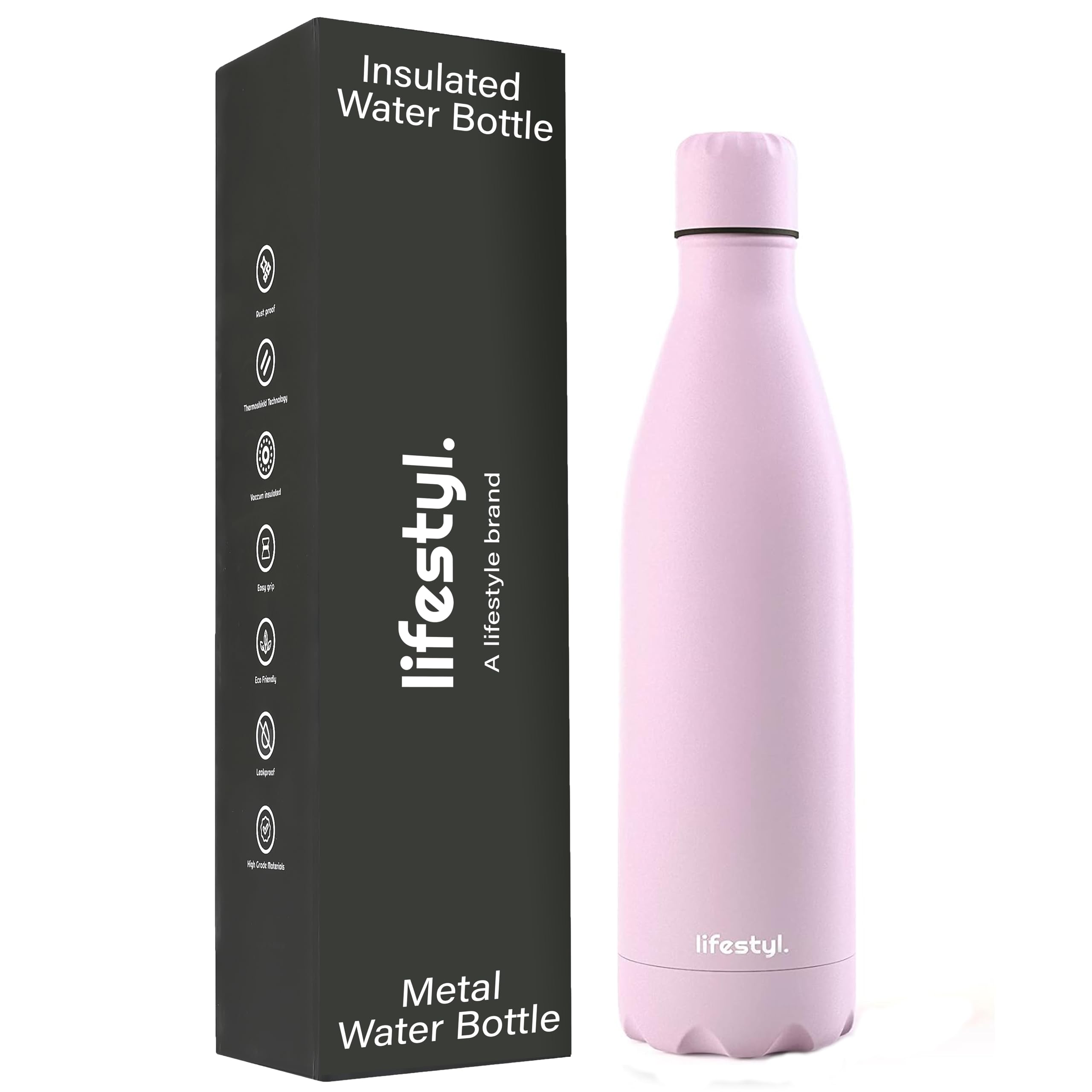 Lifestyl Stainless Steel Water Bottle | 24 Hrs Cold & 12 Hrs Hot| Thermoshield Technology Vacuum Insulated Metal Water Bottles, Leak-Proof Drinks Bottle for Gym (Lavender, 750 ml)