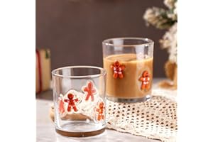 Bokon 2 Pcs 14 oz Christmas Icon Glass Cups Gingerbread Man Icon Juice Glass Old Fashioned Hand Blown Drinking Cups Cute Gingerbread Drinkware Gift Set for Xmas Party Decoration Friends Lovely Gifts