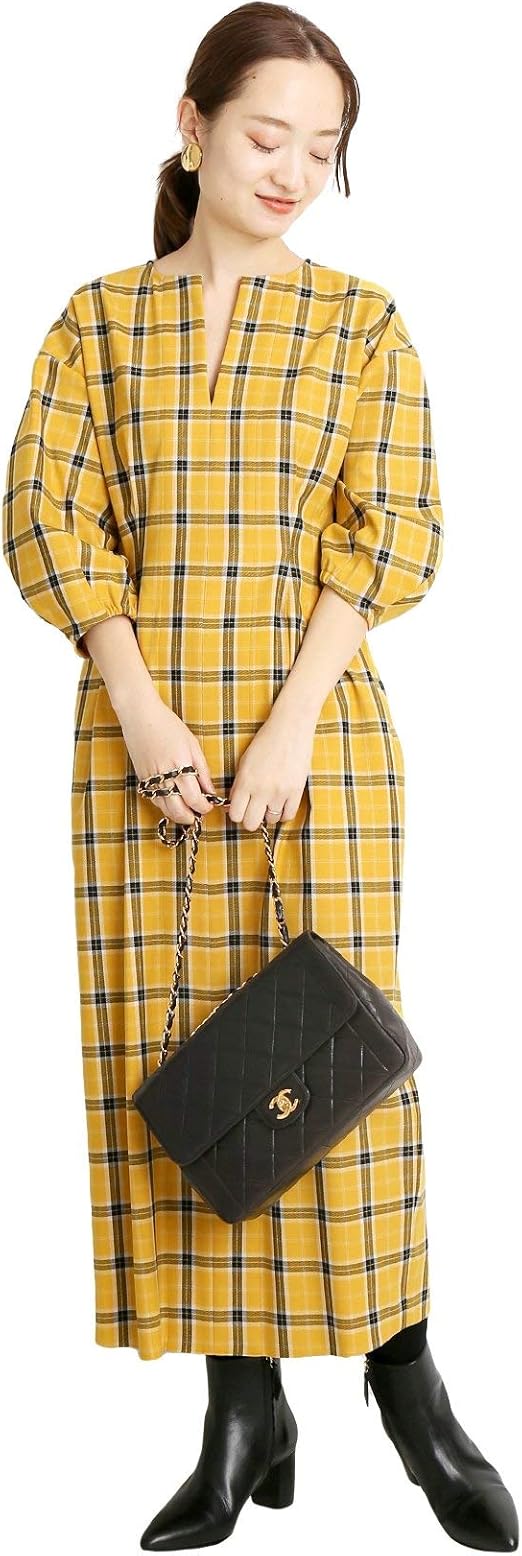 Amazon ヴェルメイユ パー イエナ チェックウエストシェイプワンピース 40 イエロー ワンピース チュニック 通販