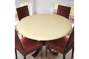 LAMINET Elastic Fitted Table Cover - Basketweave (Beige) - Large Round - Fits Tables up to 45-56” Diameter