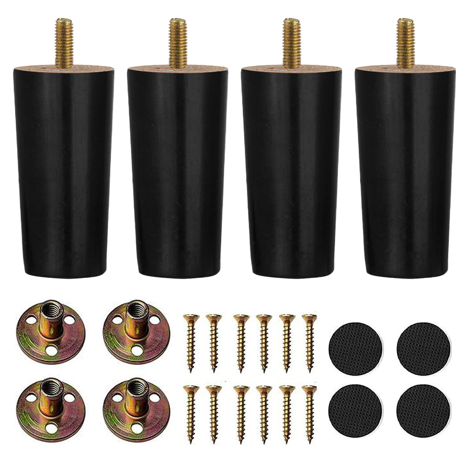 XineYuor 4PCS Wooden Furniture Legs,Black Wooden Furniture and Sofa Feet,Beech Feet for Coffee Table,Legs for Cabinet,Armchairs,Bed,Sofas,Bedside Tables (10cm/3.94'', Black) — image 1