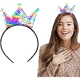 Dimeho Sequins Crown Headband Glitter Princess Crowns Headbands Shiny Hair Hoop Women Hair Band Accessories Elastic Hairs Decoration Birthday Party Favors Tiaras Supplies, Colorful Pink