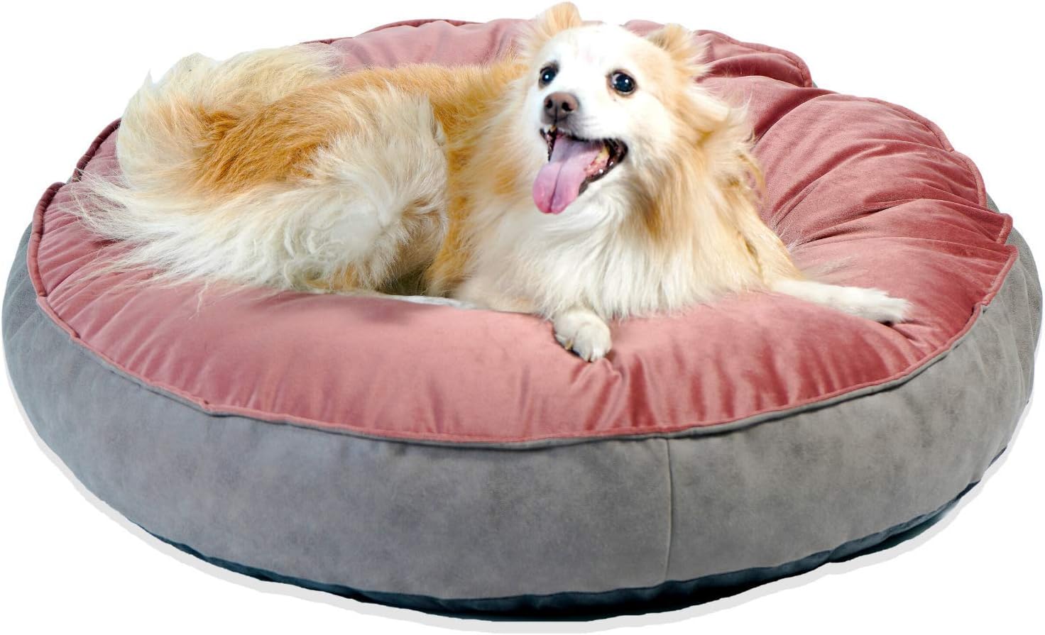 Hiputee Round Soft Flat Bed for Dogs and Cats (Medium, Peach-Grey)