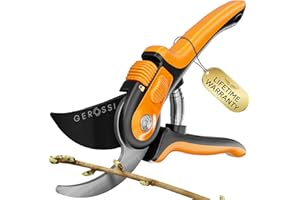 GEROSSI Bypass Pruning Shears with Ultra Sharp Blades - Premium Pruners w/Adjustable Feature for Any Hand Size - Ergonomic & Sturdy Scissors For Gardening - Perfectly Cutting Through Anything in Your Yard