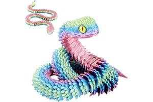 SUMLAND 24 Inch 3D Printed Snake,3D Printed Animals, 3D Printed Fidget Toys，Articulated 3D Printed Crystal Anaconda，Home Office Executive Desk Decoration Rainbow