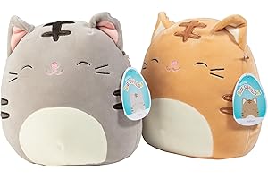 SQUISHMALLOWS SQUISHMALLOW 8" Grey or Orange Cat - Assorted Single Plush - Receive 1 of 2 Pictured Styles - Collectible Soft & Squishy Stuffed Animal Toy - Gift for Kids, Girls & Boys - Official Licensed Kellytoy