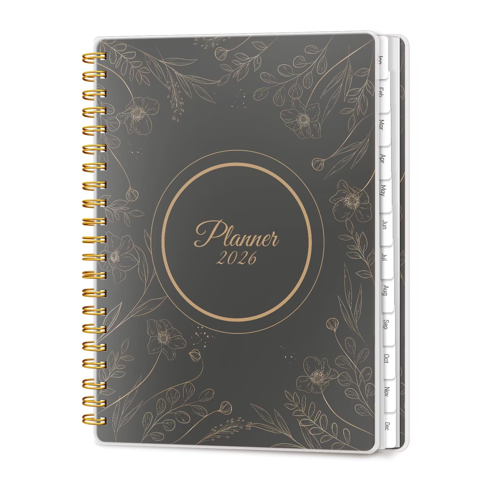 Photo 1 of 2026 Planner, Weekly and Monthly Planners with Tabs, A5 Spiral Bound Daily Calendar 2026 Planner, 12 Month Agenda Organizers from Jan. to Dec., Flexible Cover Appointment Book(Black Gold Flower)