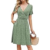 Naggoo Womens Summer Dresses for Women 2026 Spring Floral Short Sundress Short Sleeve Wrap V Neck Casual Dress with Pockets