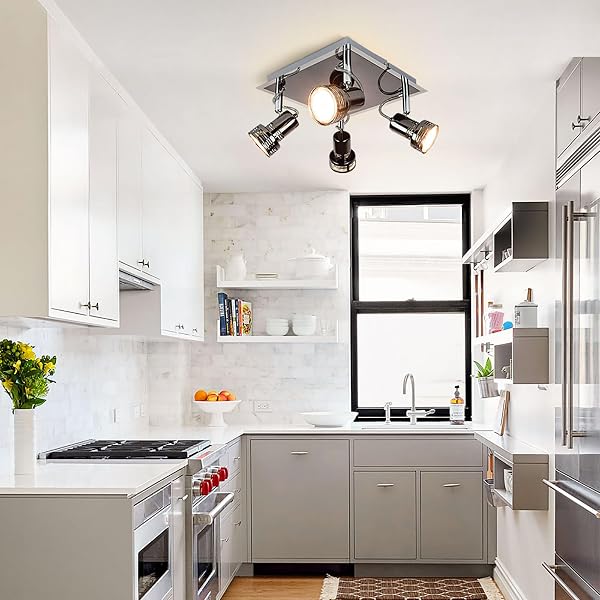 DEPULEY CEILING TRACK LIGHT FIXTURE: 4-LIGHT SQUARE LED TRACK LIGHTING KIT – FLUSH MOUNT CEILING SPOTLIGHTS FLEXIBLY ADJUSTABLE ACCENT LAMP FOR KITCHEN LIVING ROOM BEDROOM HALLWAY GU10 BULBS INCLUDED
