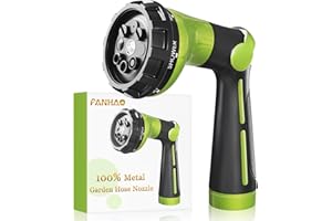 FANHAO Garden Hose Nozzle Heavy Duty, 100% Metal Water Hose Sprayer with 8 Spray Patterns, High Pressure Spray Nozzle Thumb Control On Off Valve for Lawn & Plant Watering, Car & Pet Washing - Green