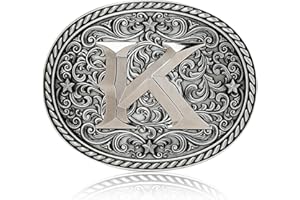 ITERA Western Cowboy/Cowgirl Initial Belt Buckle-Silver- Large Letter Buckles for Men and Women - Custom Girls/Boys