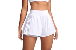 INGIA Womens 2 in 1 Flowy Athletic Shorts Pleated Skort Flared A-Line with Pockets 4" Built in Shorts for Tennis Running