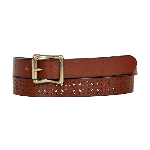 Eddie Bauer Women's Casual Leather Belts with Durable Metal Buckle, Perforated Pattern - Tan, XX-Large