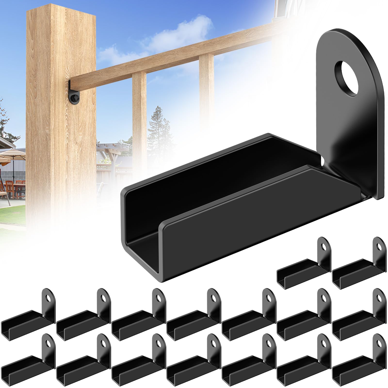Photo 1 of Black Fence Mounting Bracket for 1" x 1" Square Rails, Carbon Steel Square Tube Rail Bracket, Fence Panel Internal Connector, No Screws, 16 Packs