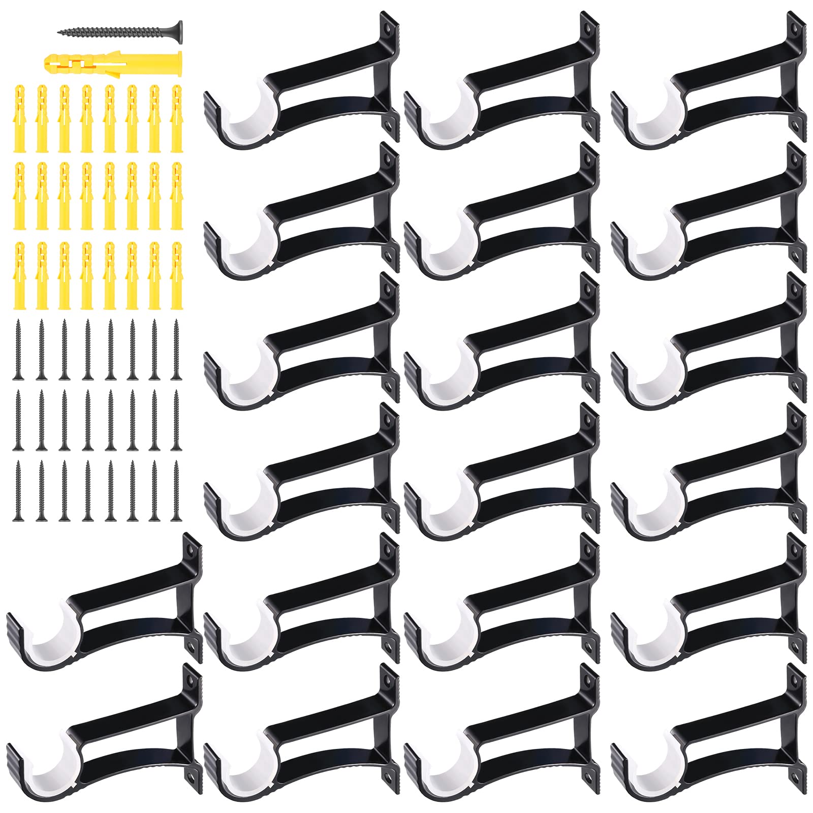 Photo 1 of Tuanse Set of 20 Curtain Rod Bracket Heavy Duty Holders Hooks Hangers Bulk for 1 Inch to 1.2 Inch Wall Single Window Drapery Rod Support with Screws(Black)