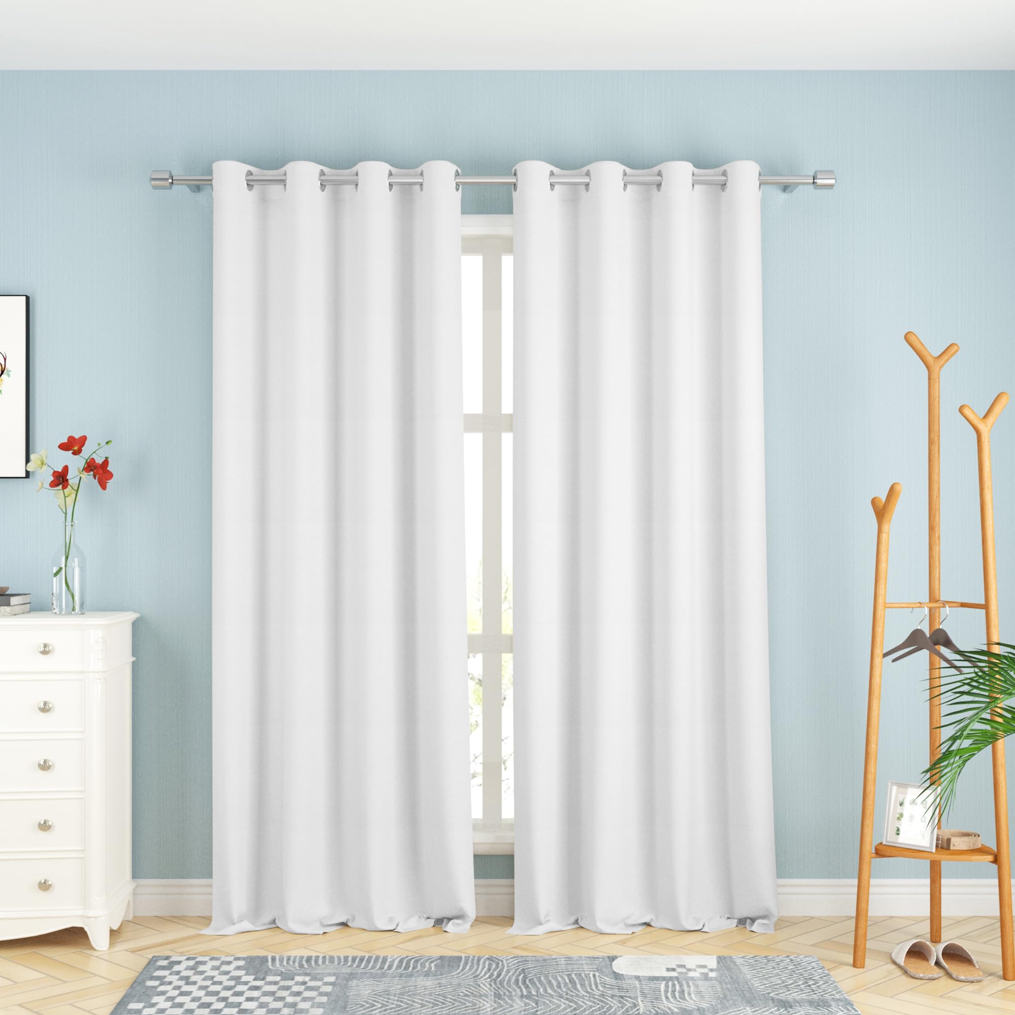 Photo 1 of UPOPO White Curtains Privacy Curtains 92 inches Long Kitchen Semi Sheer Drapes Living Room Divider Bedroom Basement Sliding Glass Door Window Curtain Patio Linen Textured 2 Panels Grommet Top