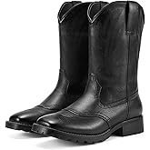 Rollda Black Size 9 Cowboy Boots for Men Western Boots Men's Square Toe Chunky Heel Mid-Calf Boots Classic Embroidered Pull On Tabs Black Size 9