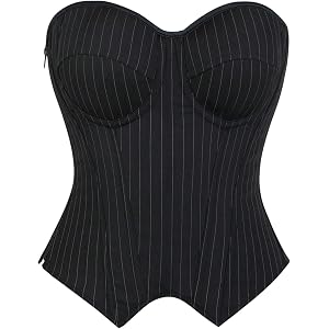 SHENHE Women's Lace Up Corset Striped Zipper Corset Bustier Going Out Top | Padded,Overbust Bustier,Gothic Corset,Side Zipper