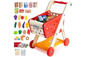 KID E WAN KidEwan Kids Shopping Cart, Toy Grocery Shopping Trolley with Pretend Play Food Set & Play Money, Supermarket Playset Accessories for Toddler Aged 3+