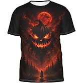 LHLZIOUA Men's Halloween Pumpkin T-Shirt, Pumpkin Lantern Print, Spooky Street Style, Crew Neck, Sizes S-4XL