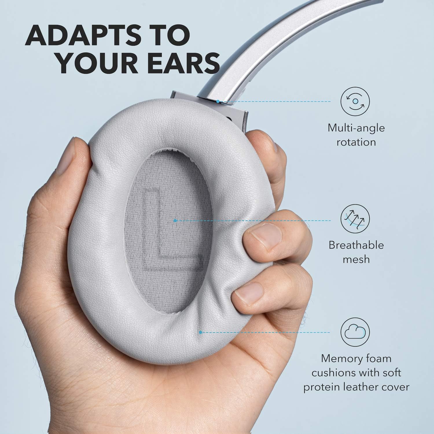 Soundcore Anker Life Q20 Hybrid Active Noise Cancelling Headphones, Wireless Over Ear Bluetooth Headphones, 60H Playtime, Hi-Res Audio, Deep Bass, Foam Ear Cups, Travel, Office, USB-C Charging