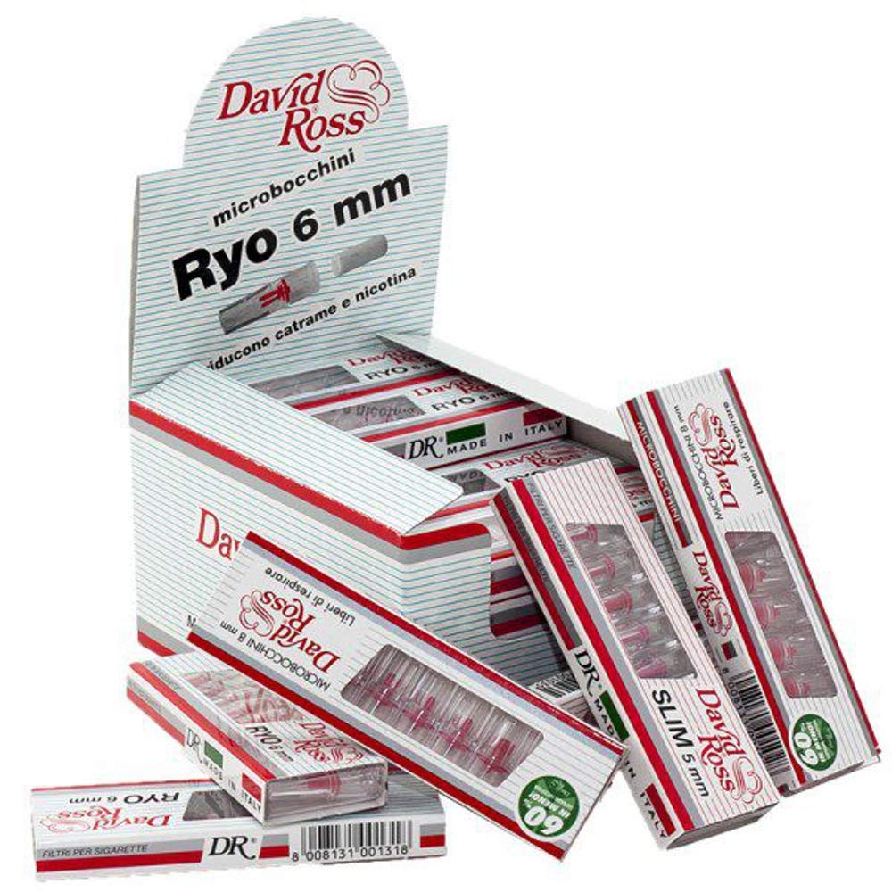 David Ross Ryo (Roll Your Own) Cigarette Mini Filters, Box of 24 Blisters, 10 Filters in Each Blister Pack