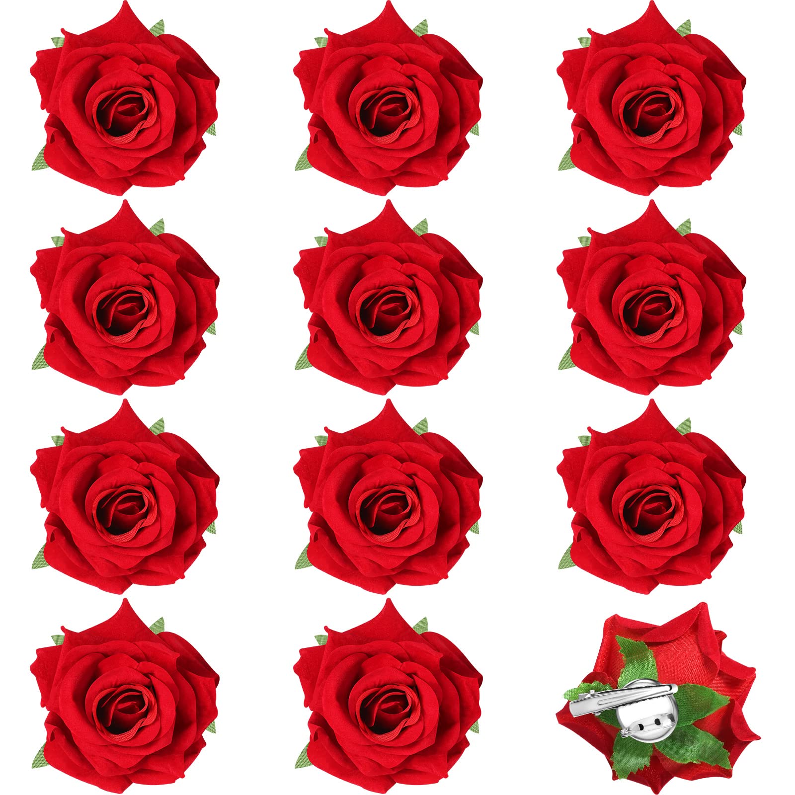 Photo 1 of Yilloog 12 Pack Rose Hair Clip Flower 2.8'' Hairpin Floral Brooch Floral Hairclips Mexican Flowers Hairpin Party Supplies for Women Rose Hair Accessories Wedding Pack(Red)