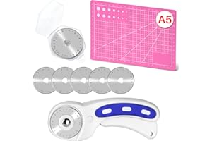 ZMAAGG Rotary Cutter Set - 45mm Rotary Cutter, 5 PCS Rotary Blades, 5.8x8.2Inch Cutting Mat, Rotary Cutter for Fabric, Crafting, Sewing and Patchworking