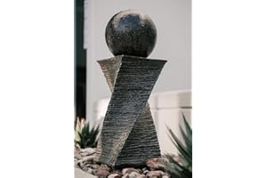 XBrand Modern Zen Ball Water Fountain, Curved Swirl Sphere Indoor Outdoor Decor, 30 Inch Tall, Black